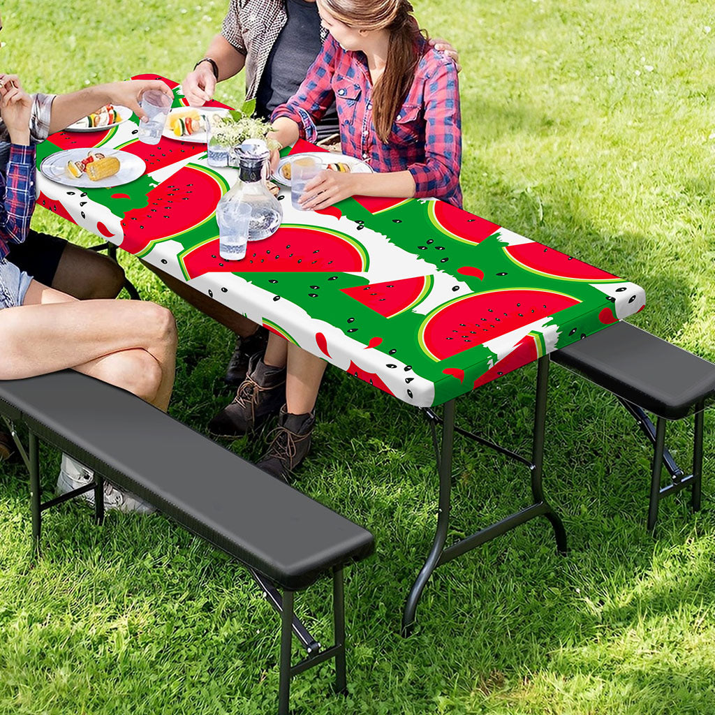 Green Stripes Watermelon Pattern Print Picnic Table Cover