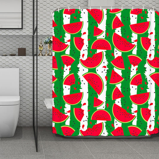 Green Stripes Watermelon Pattern Print Polyester Shower Curtain