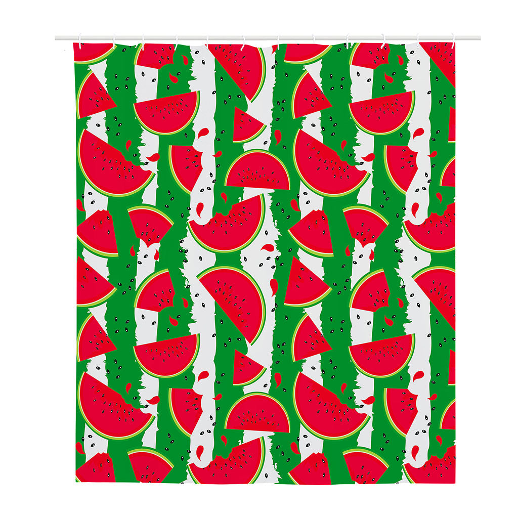 Green Stripes Watermelon Pattern Print Polyester Shower Curtain