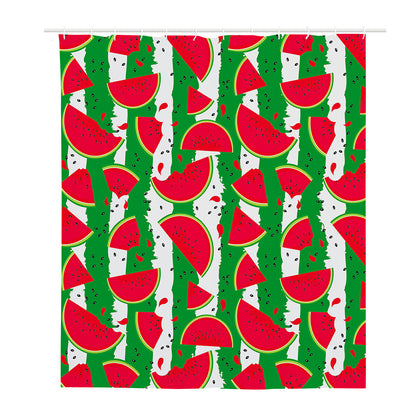 Green Stripes Watermelon Pattern Print Polyester Shower Curtain