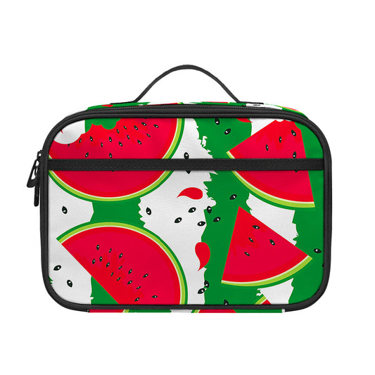 Green Stripes Watermelon Pattern Print Portable Lunch Bag