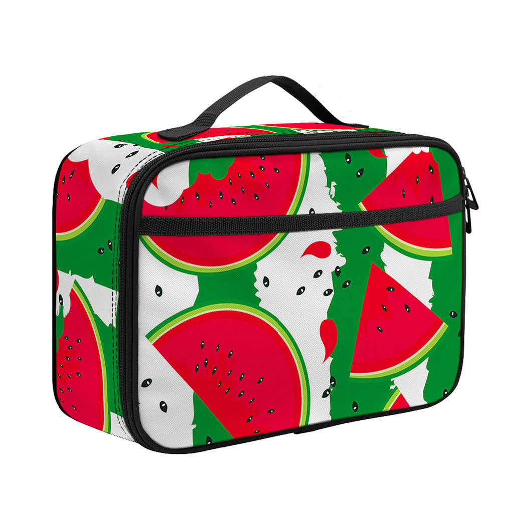 Green Stripes Watermelon Pattern Print Portable Lunch Bag