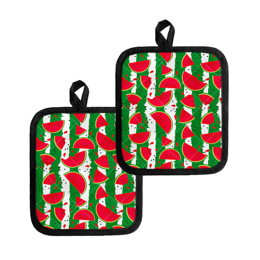Green Stripes Watermelon Pattern Print Pot Holders