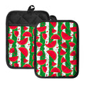 Green Stripes Watermelon Pattern Print Pot Holders With Pocket