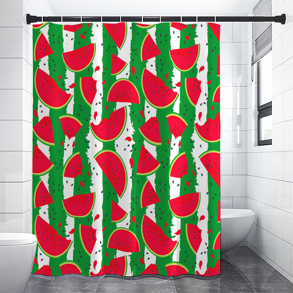 Green Stripes Watermelon Pattern Print Premium Shower Curtain