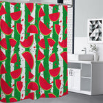 Green Stripes Watermelon Pattern Print Premium Shower Curtain