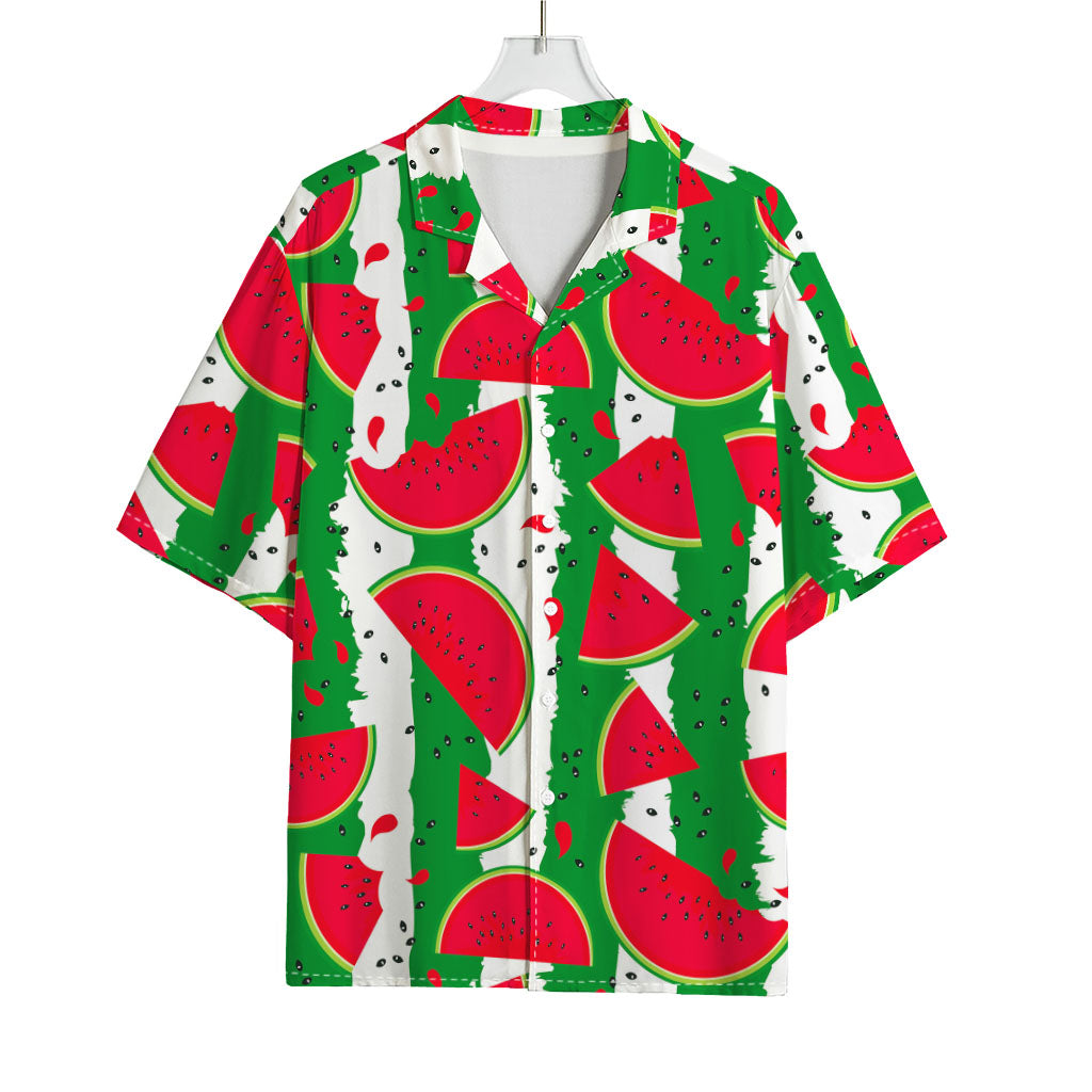 Green Stripes Watermelon Pattern Print Rayon Hawaiian Shirt