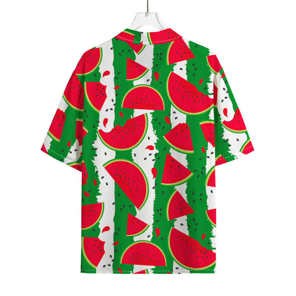 Green Stripes Watermelon Pattern Print Rayon Hawaiian Shirt