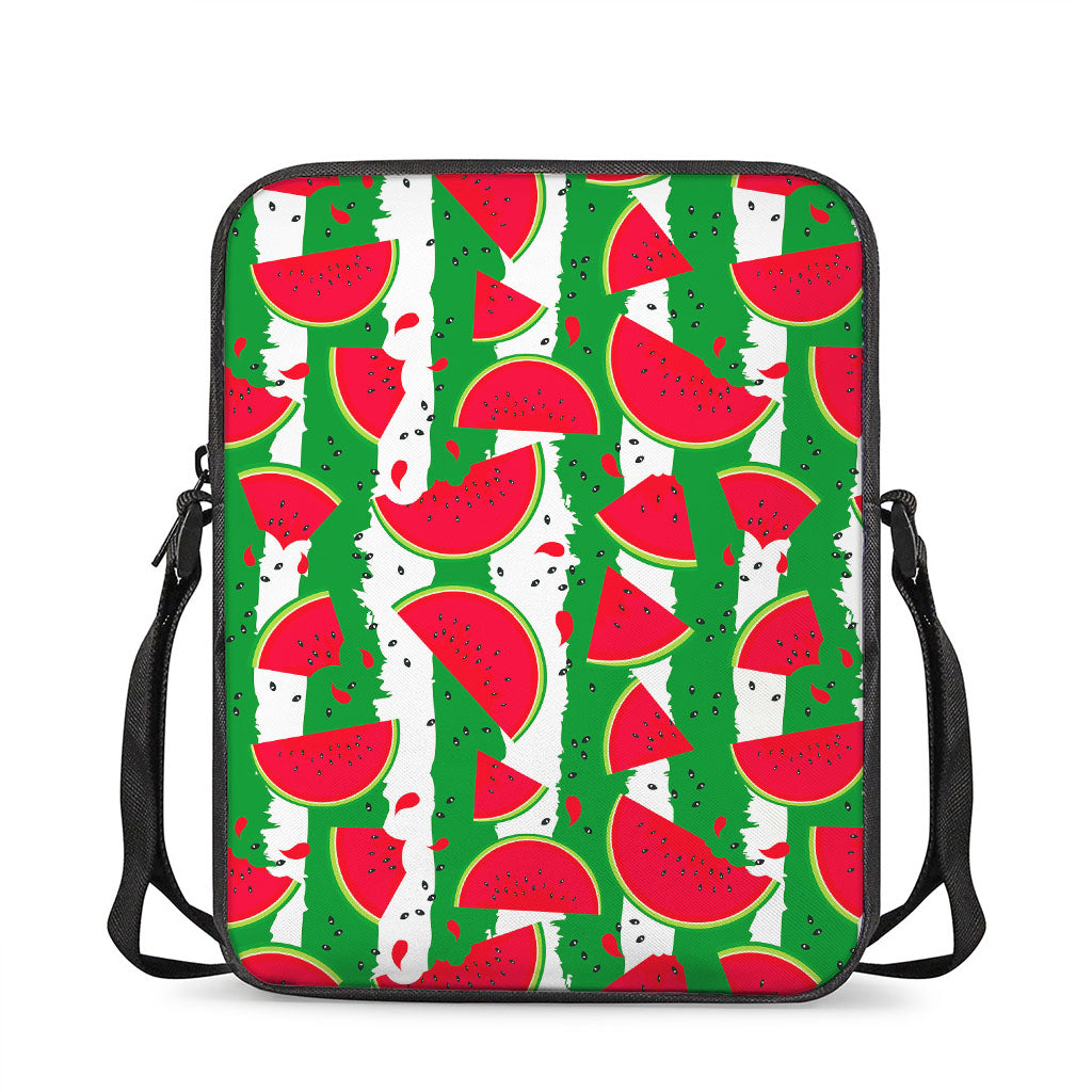 Green Stripes Watermelon Pattern Print Rectangular Crossbody Bag