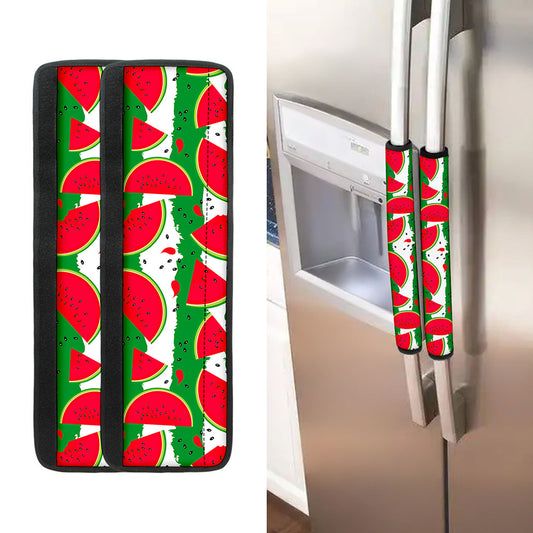 Green Stripes Watermelon Pattern Print Refrigerator Handle Covers