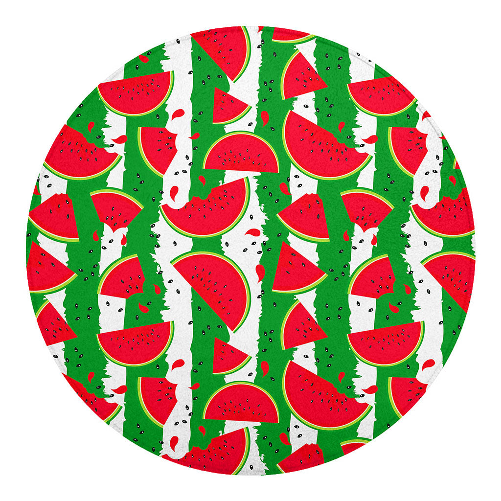 Green Stripes Watermelon Pattern Print Round Blanket