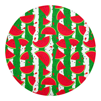 Green Stripes Watermelon Pattern Print Round Blanket