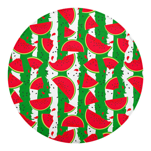 Green Stripes Watermelon Pattern Print Round Blanket
