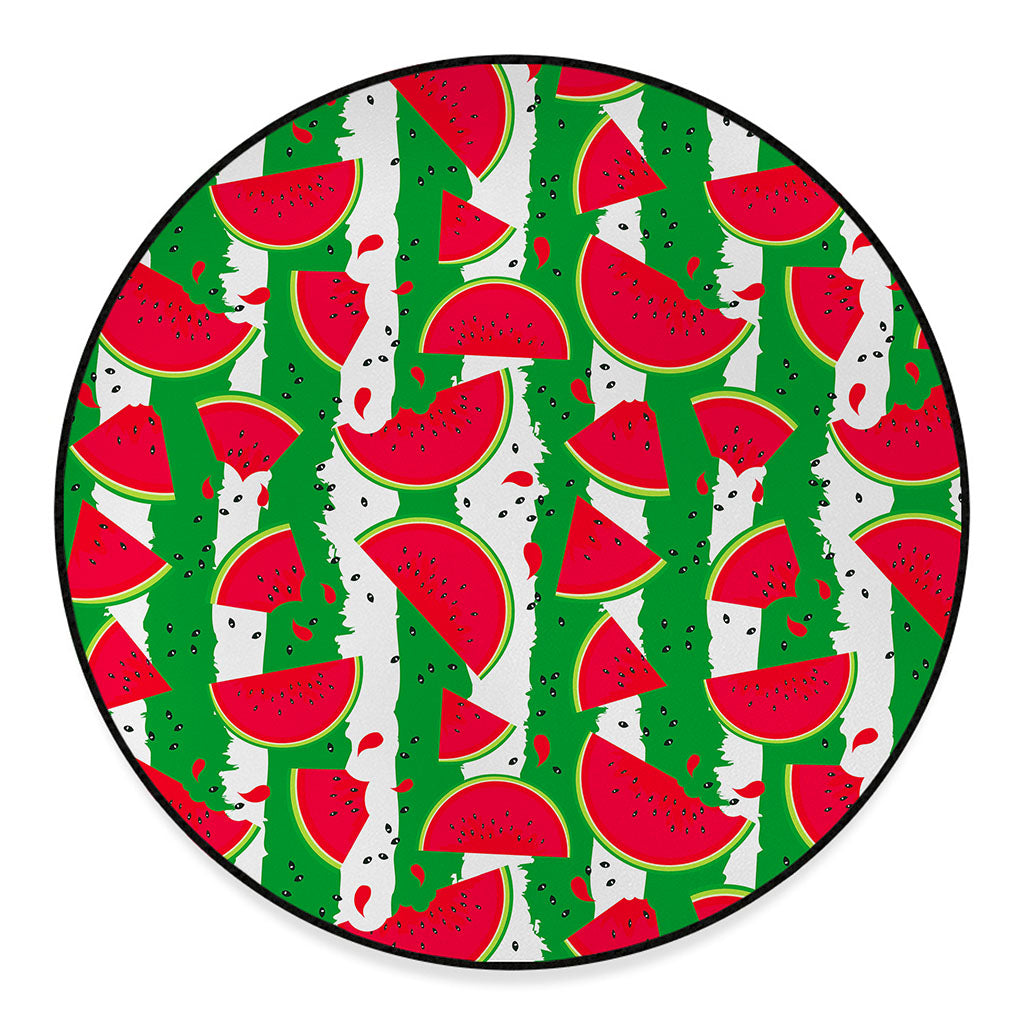 Green Stripes Watermelon Pattern Print Round Floor Mat
