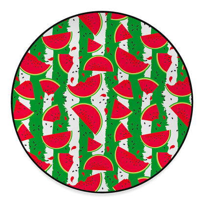 Green Stripes Watermelon Pattern Print Round Floor Mat
