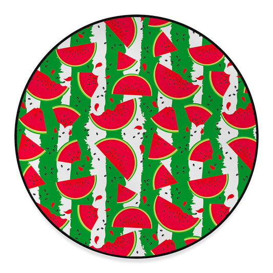 Green Stripes Watermelon Pattern Print Round Floor Mat