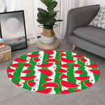 Green Stripes Watermelon Pattern Print Round Rug