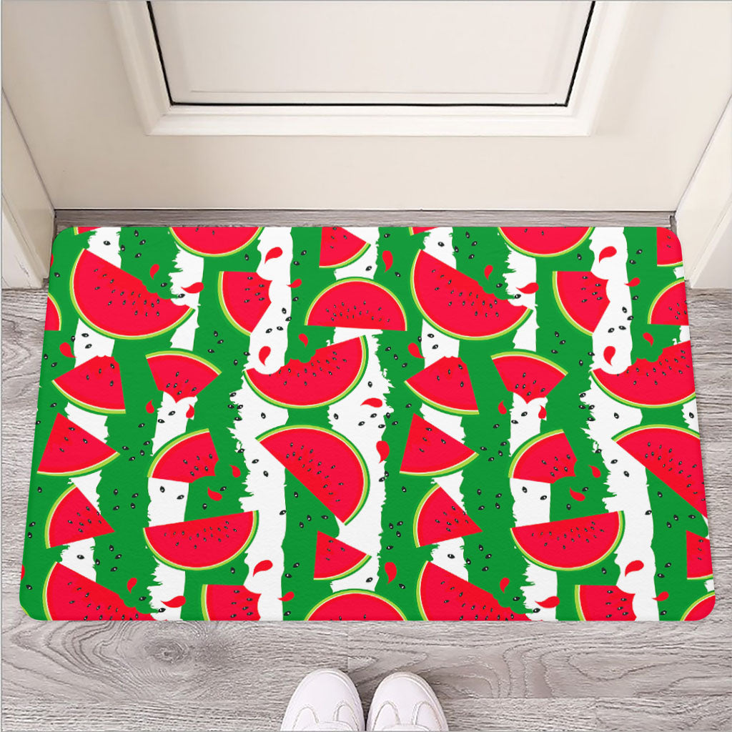 Green Stripes Watermelon Pattern Print Rubber Doormat