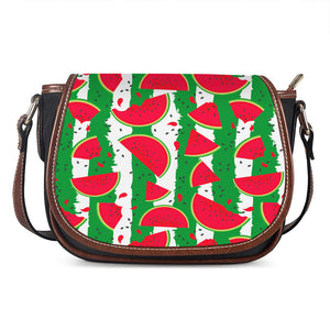 Green Stripes Watermelon Pattern Print Saddle Bag