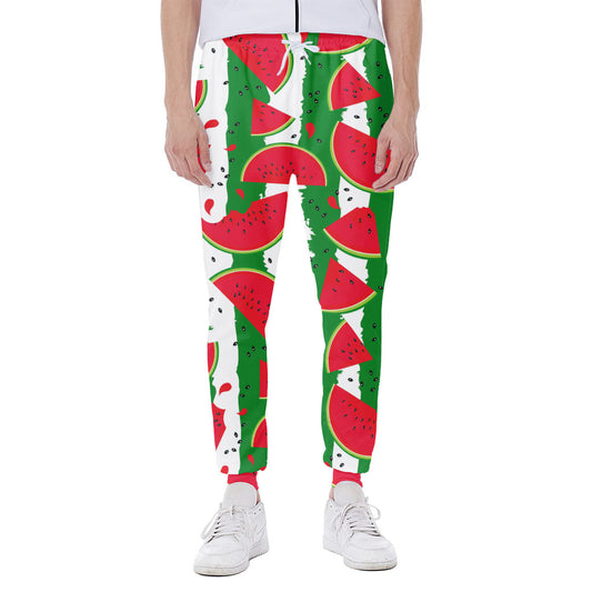 Green Stripes Watermelon Pattern Print Scuba Joggers
