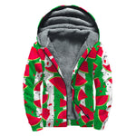 Green Stripes Watermelon Pattern Print Sherpa Lined Zip Up Hoodie