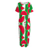 Green Stripes Watermelon Pattern Print Short Sleeve Long Nightdress