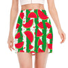 Green Stripes Watermelon Pattern Print Side Slit Mini Skirt