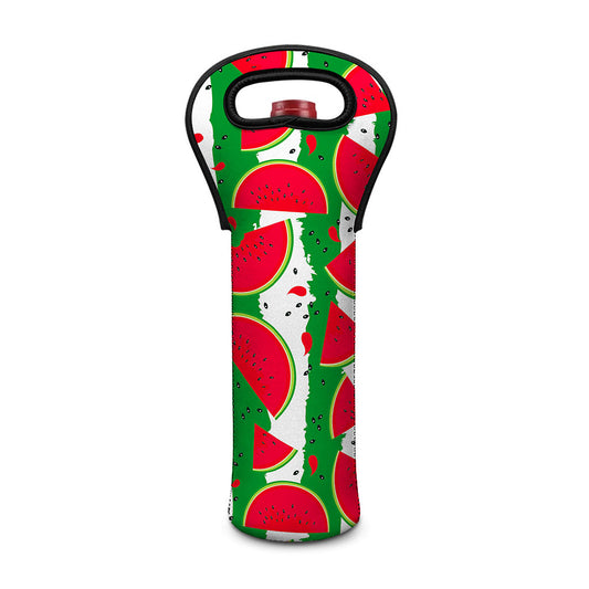 Green Stripes Watermelon Pattern Print Single Neoprene Wine Tote