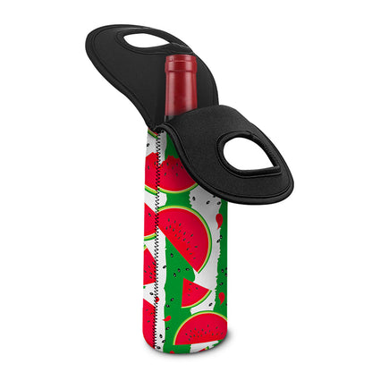Green Stripes Watermelon Pattern Print Single Neoprene Wine Tote