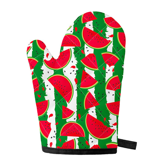 Green Stripes Watermelon Pattern Print Single Oven Mitt