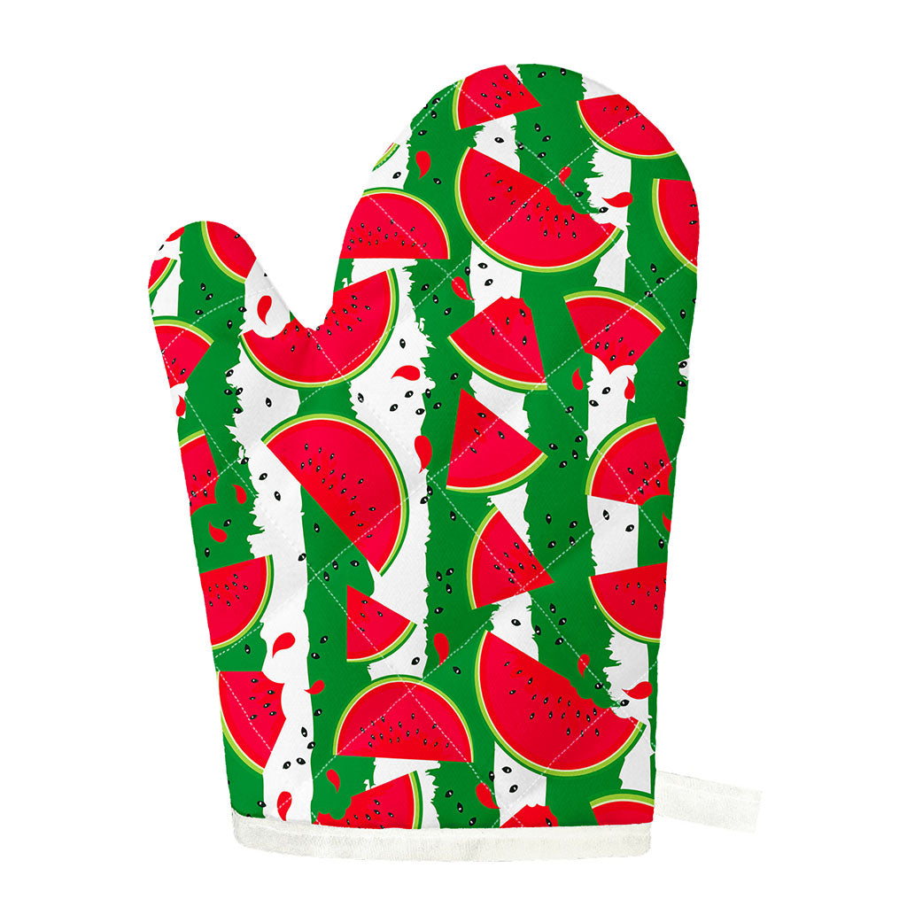Green Stripes Watermelon Pattern Print Single Oven Mitt