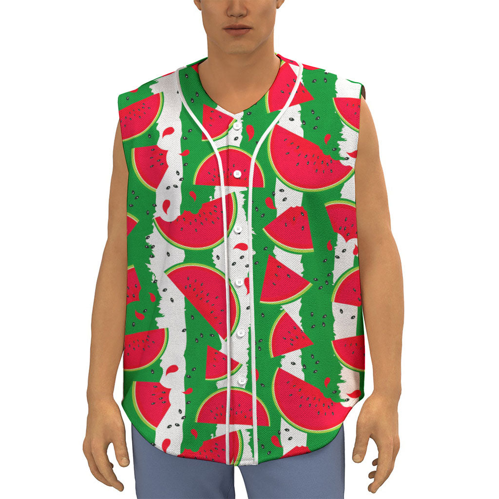 Green Stripes Watermelon Pattern Print Sleeveless Baseball Jersey