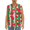 Green Stripes Watermelon Pattern Print Sleeveless Baseball Jersey