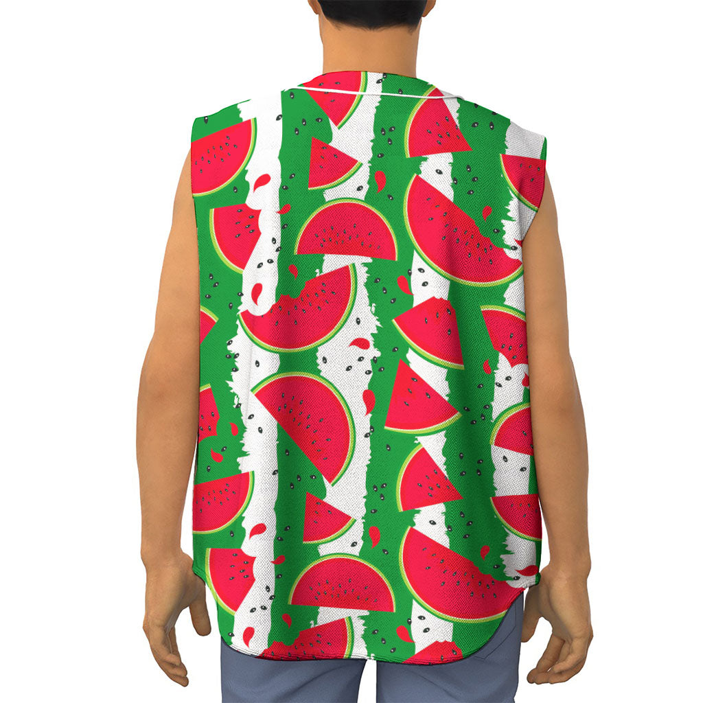 Green Stripes Watermelon Pattern Print Sleeveless Baseball Jersey