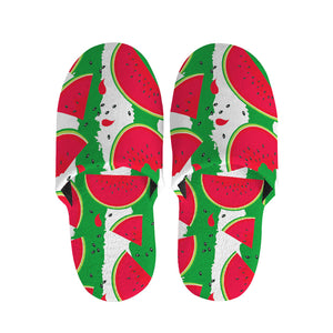 Green Stripes Watermelon Pattern Print Slippers