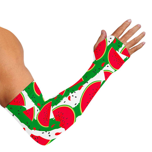 Green Stripes Watermelon Pattern Print Sun Protection Arm Sleeves
