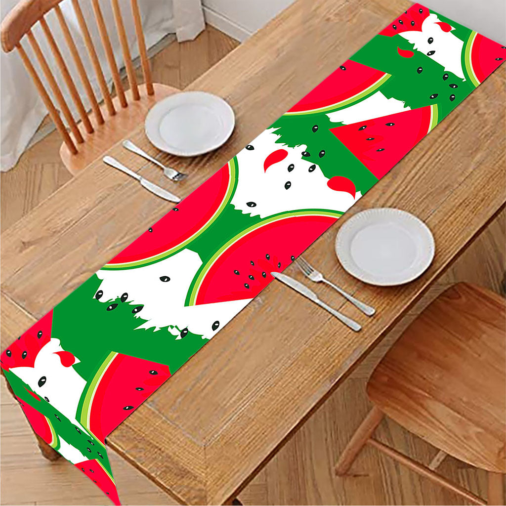 Green Stripes Watermelon Pattern Print Table Runner