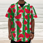 Green Stripes Watermelon Pattern Print Textured Short Sleeve Shirt