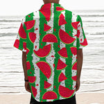 Green Stripes Watermelon Pattern Print Textured Short Sleeve Shirt