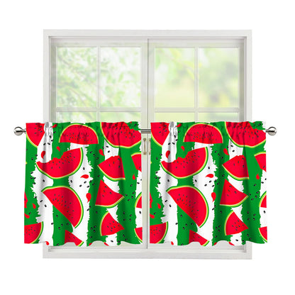 Green Stripes Watermelon Pattern Print Tier Curtains