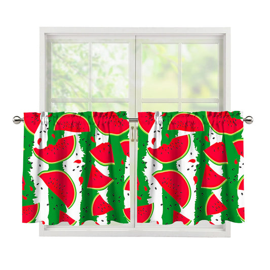 Green Stripes Watermelon Pattern Print Tier Curtains