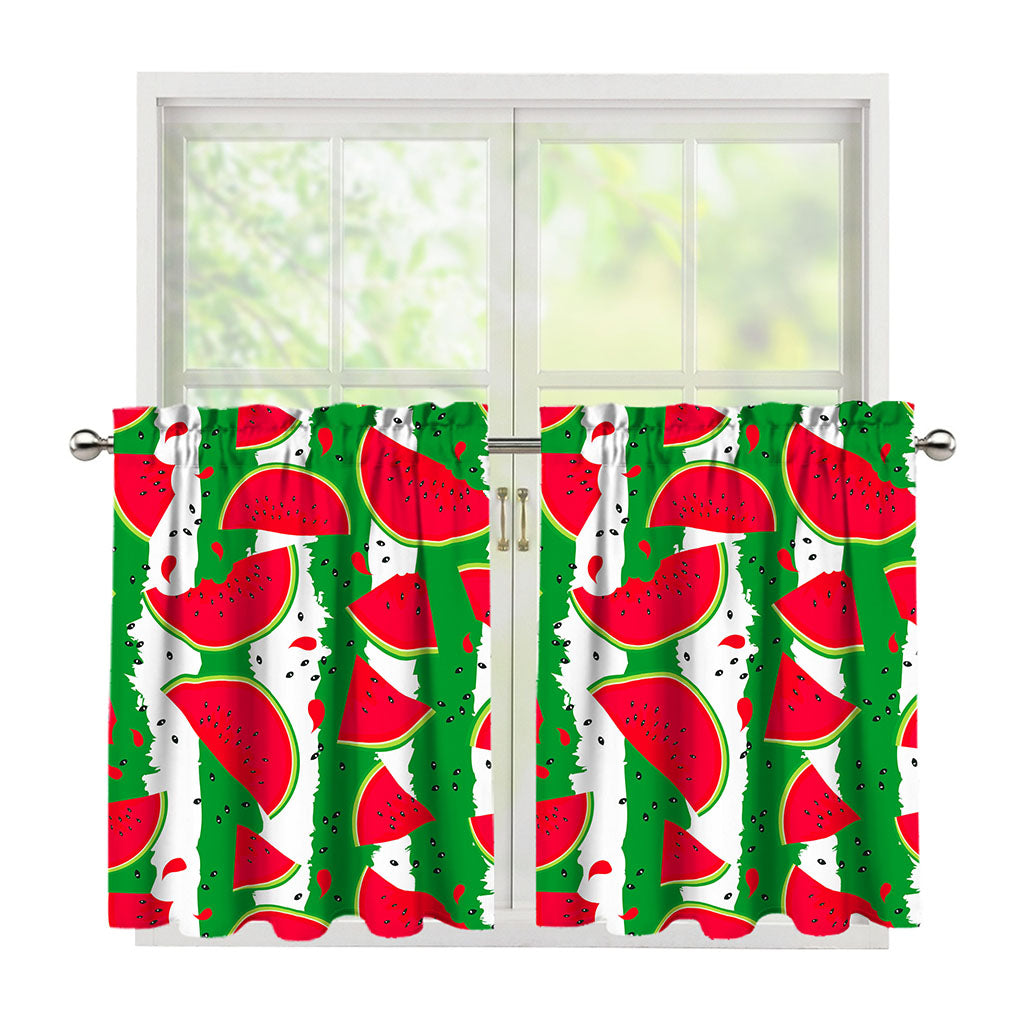 Green Stripes Watermelon Pattern Print Tier Curtains