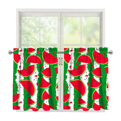 Green Stripes Watermelon Pattern Print Tier Curtains