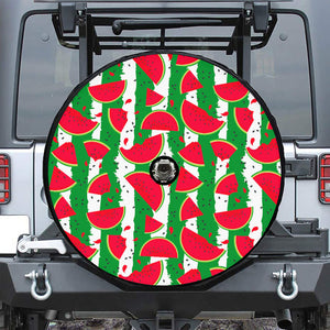 Green Stripes Watermelon Pattern Print Tire Cover With Camera Hole