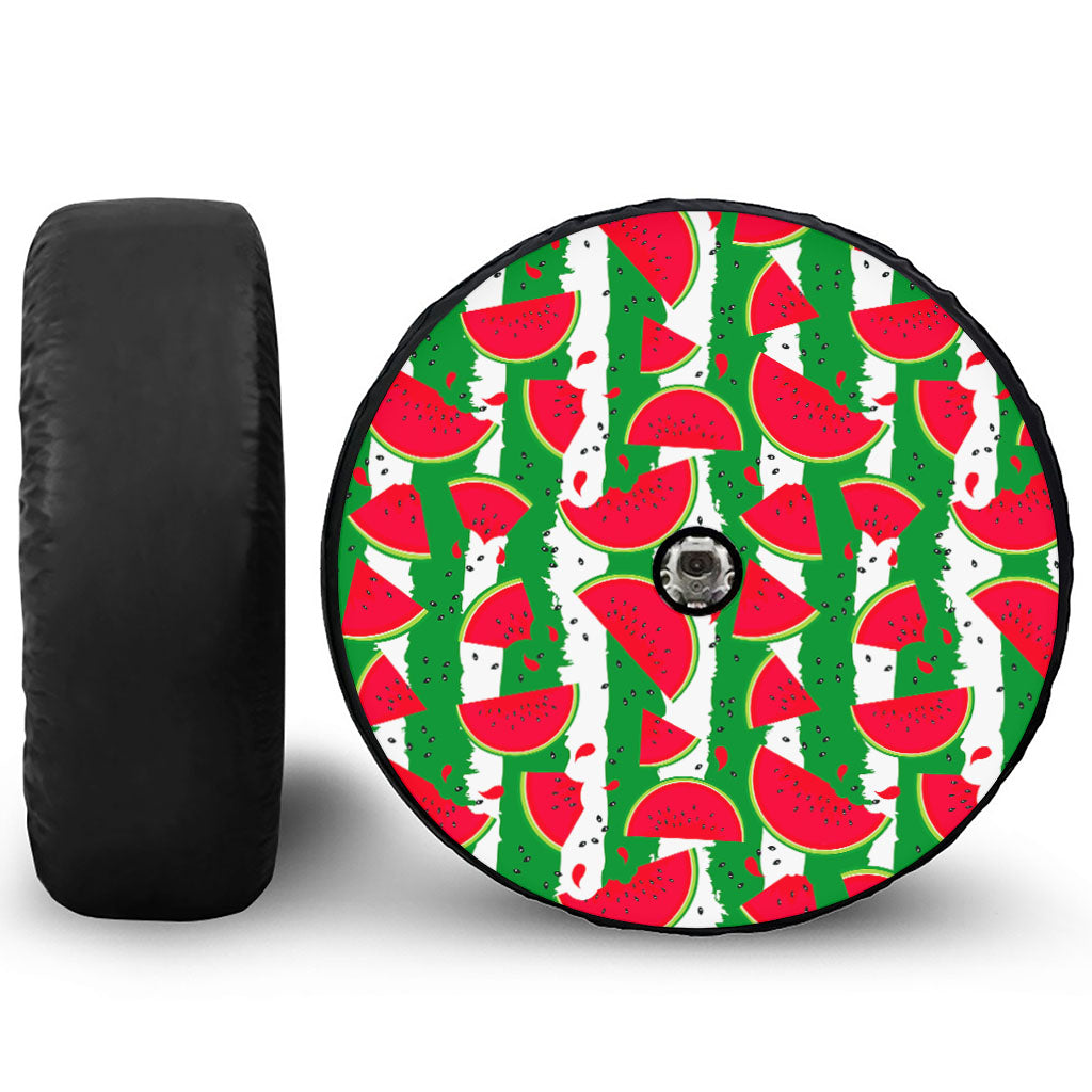 Green Stripes Watermelon Pattern Print Tire Cover With Camera Hole