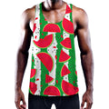 Green Stripes Watermelon Pattern Print Men's Workout Tank Top
