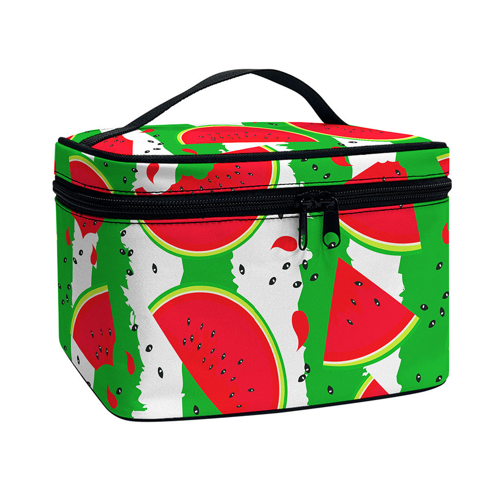 Green Stripes Watermelon Pattern Print Travel Makeup Bag