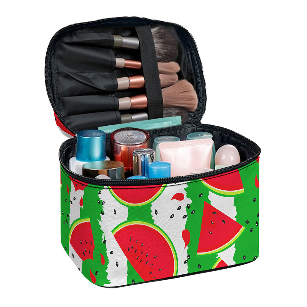 Green Stripes Watermelon Pattern Print Travel Makeup Bag