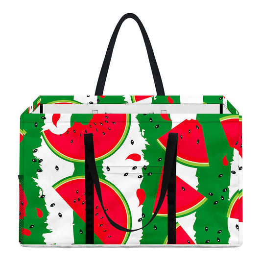 Green Stripes Watermelon Pattern Print Utility Tote Bag
