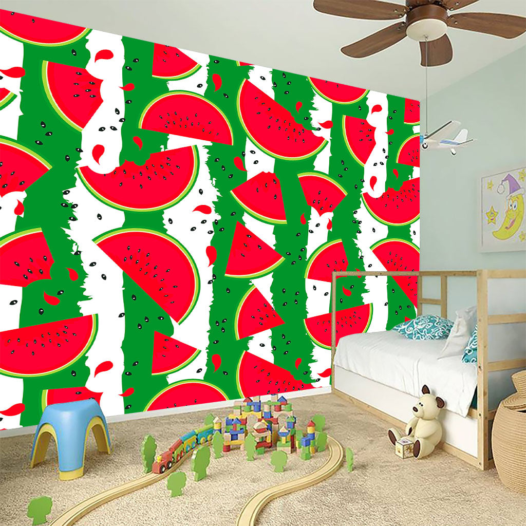 Green Stripes Watermelon Pattern Print Wall Sticker